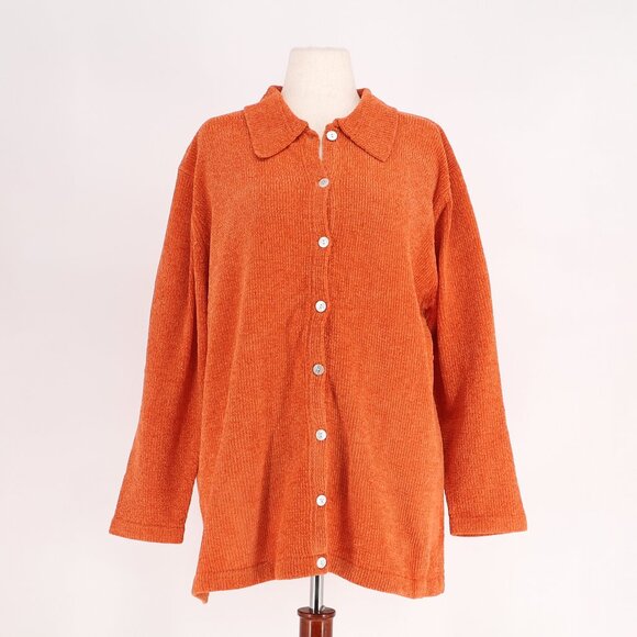 NWT DENIM & CO. Chenille Cardigan Sweater in Orange Size 1X - Picture 1 of 6